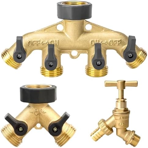 Garden Hose Splitter 4-Ways Heavy Duty Brass Garden Hose Splitter Bibcock Connector Spigot Adapter Tap Faucet Kink Protector ﻿(4-WAYS-USA) - Image 2