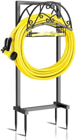 Garden Hose Holder, Freestanding Hose Reel Stand with Storage Basket by Ouinis