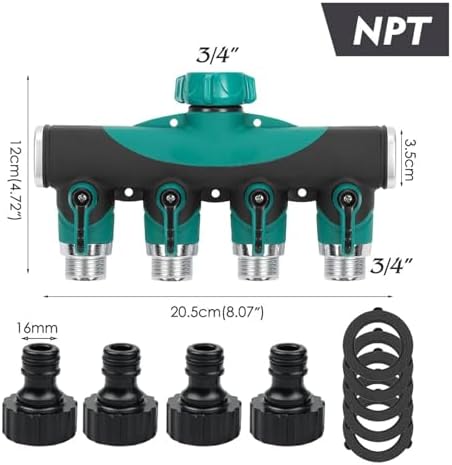 Heavy Duty Metal 4 Way 3/4'' Thread Faucet Splitters with Outdoor Water Tap Connectors Shut Off Valves for Garden Hose Adapter(NPT-1PCS) - Image 2