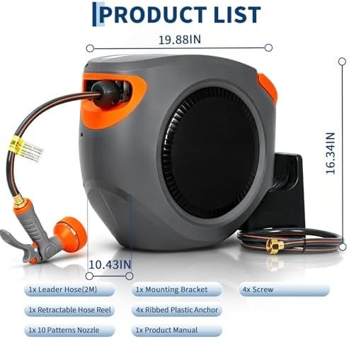 100FT Retractable Garden Hose Reel, 1/2" in Mesh PVC Water Hose Reels with 10-Function Spray Nozzle, Automatic Slow Retraction System, Any Length Lock for Garden, Yard & Outdoor Watering - Image 3
