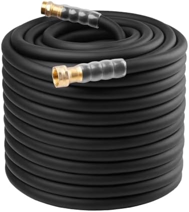 Heavy Duty Premium Garden Hose 200ft x 5/8", 300PSI Working, 1000PSI Burst, Hybrid Rubber Water Hose with Transparent Swivel Handle - Hot/Cold Water - Five Layered Braiding with Brass fittings (Black) by Unknown
