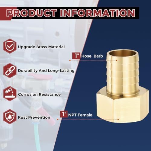 6pcs Brass Hose Barb Fittings 1" Hose Barb to 1" NPT Female - Image 2