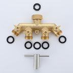 Bropury 4 Way Hose Splitter with Thickened and Optimized, Solid Brass Hose Connector NPT3/4", Hose Spigot Adapter 4 Valves with 5 Extra Rubber Washers and on/off Wrench (4 way) - Image 6