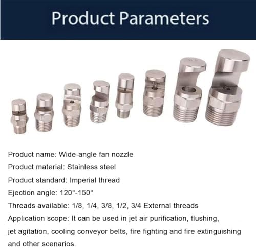 304 stainless steel cleaning nozzle wide angle fan nozzle (1/8, 1/4, 3/8, 1/2, 3/4BSPT) high pressure cleaning nozzle flood nozzle flat fan nozzle 3/4 wide angle fan nozzle （Hole diameter 8.4mm） 2pcs - Image 6