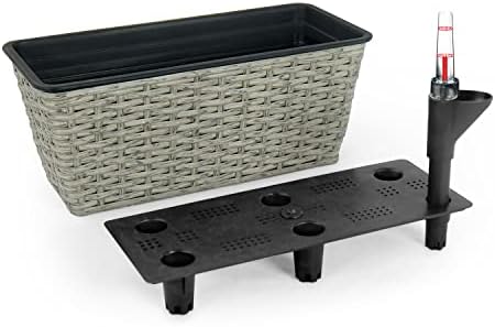 Planters, Self-Watering Rectangle Wicker, 2-Pack, 23 Inch, Gray - Image 4