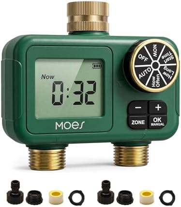 MOES 2-Zone Water Timer for Garden Lawn Hose, Brass 3/4 Inlet & Outlets by MOES