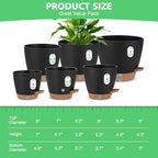 Self Watering Planter Set with Visual Water Level, 6Pack Small Plastic Pot with Drainage Holes and Reservoir Saucers, Modern 8+7+6.5+6+5.5+5 Inch Bottom Watering Flower Pots for Indoor Plant - Black - Image 2
