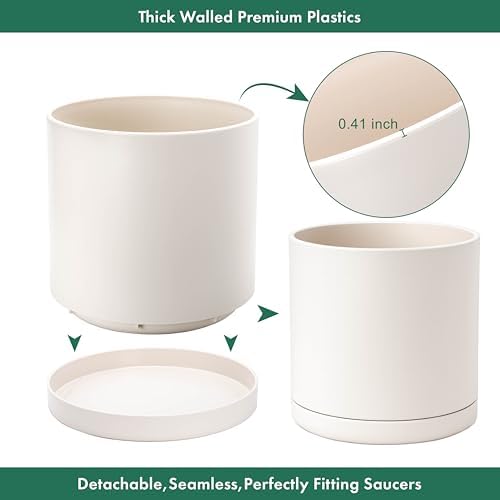 D'vine Dev Plastic Planter Pot with Saucer, 16 in, Oatmeal, 74-X-H-5 - Image 6