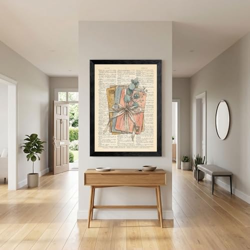 Framed Canvas Wall Art Vintage Mixed Media Postcards Eucalyptus Earthy Tones Dictionary Text Canvas Print Poster Black Frame Wall Decor for Home Office Cottagecore Print, Rustic Decor - 24x36 Inch - Image 4