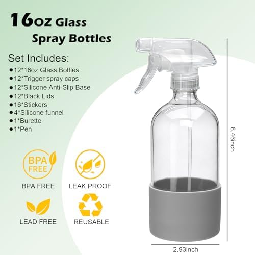 Maredash 16oz Glass Spray Bottles,Empty Reusable Spray Bottles 12 pack - Image 2
