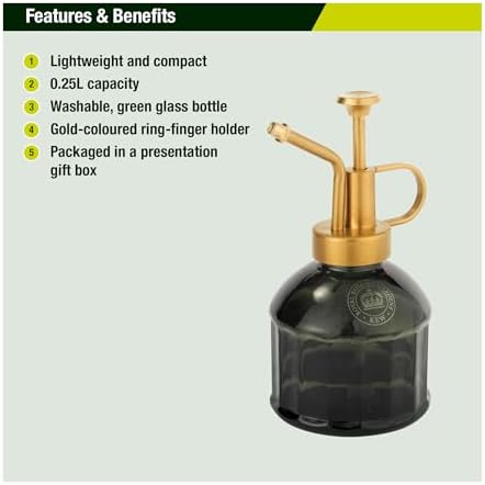 Spear & Jackson Kew Gardens Urban Oasis Collection 05LWCKEW 250ml Plant Mister - Elegant Functional Gold & Green Mist Sprayer for Hydrating & Cleaning Delicate Plants - Image 2