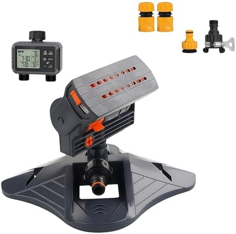 2026 Upgraded 16-Nozzle Oscillating Sprinkler with Dual-Zone Water Timer - Heavy Duty Lawn Sprinkler for Yard & Garden | 3000 Sq Ft Coverage, 4 Modes, Leak-Proof(with Water Timer) by Unknown