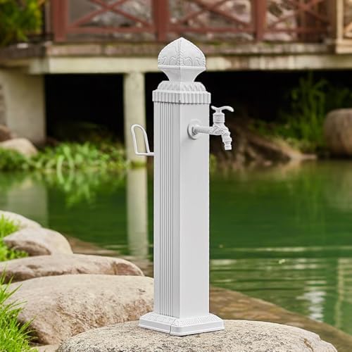 Outdoor Faucet with Hose Holder, Freestanding Vertical Garden Water Column, Decorative Water Feature, Fountain, Hydrant for Yard (White)(114cm/44.9in) - Image 2