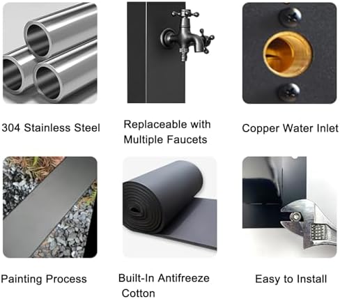 304 Stainless Steel Vertical Outdoor Faucets with Double Outlet, Freestanding Garden Water Column Hose Holder for Garden Farm Irrigation Washing(80x12cm/32x5in) - Image 3