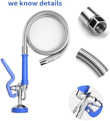 Commercial Sink Sprayer with 45” Stainless Steel Hose, 1.42 GPM Pre Rinse Sprayer, High-Pressure Dish Spray for Restaurant Use, Commercial Faucet Spray Nozzle with Adapters (Blue) - Image 6