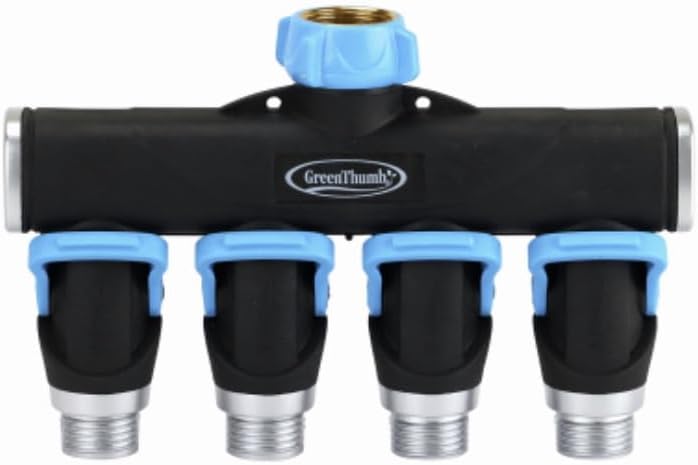 Metal Full Flow 4 Way Garden Hose Faucet Splitter with Shut Offs - Pack of (1) by Unknown