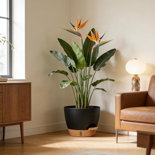 Plant Pots, 4 Pack 12/10/9/8 Inch Self Watering Pots with Drainage Holes, Water Level Indicator Deep Reservoir, Large Planters for Indoor Outdoor Plants - Black Brown - Image 7