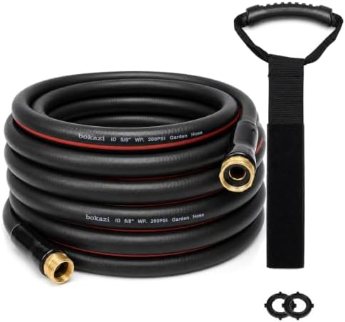 50FT Rubber Garden Hose, 5/8'' Flexible Water Hose & 3/4'' Brass Fittings by Unknown