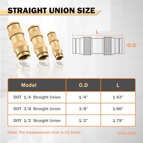 CheeMuii 23PCS Brass DOT Air Line Fittings Kit Push Lock DOT Straight Union (Pack of 2) - Image 5