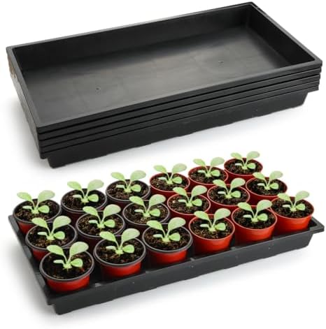 RooTrimmer 1020 Nursery Pot Trays 5 Pack, Plastic Flat Seed Starter Tray, Reusable Seedling Starting Tray for Holding and Carrying Plant Pots (Black) by RooTrimmer