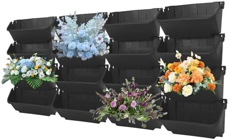 16 Pack Vertical Garden Planter,13 inch Wall Mounted Planter for Patio Indoor Outdoor Decor, Garden Self Watering Pot Balcony Plant Vegetable Fruit Herb Hanging Pocket Holder Flowerpot (Black) - Image 2