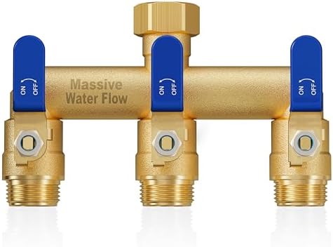 3 Way Hose Splitter, Heavy Duty Full Flow Garden Water Hose Bib Spigot Splitter, Brass Rust and Freeze Resistant Outdoor Faucet Splitter, T Adapter Connector with 3/4 - Inch GHT Thread （Blue） by Lnezcdb