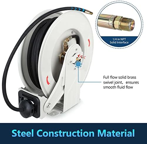 Grease Hose Reel 1/4" x 50', Retractable Dual-Arm Steel Reel - Image 3