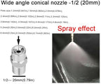 1/8, 1/4, 3/8, 1/2 inch Stainless Steel Solid Cone Nozzle, 304 Material nozzles, for high-Pressure and Low-Pressure Atomization Nozzle dust, Moisture, humidification, etc. - Image 3