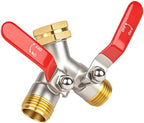 Hose Splitter 2 Way, High Flow Garden Hose Splitter, 3/4” Ght Inlet Brass Heavy Duty Hose Converter, Full Flow water 2 Way Faucet hose splitter, Long Handle Hose Valve Large Outlet. by DINGBAI