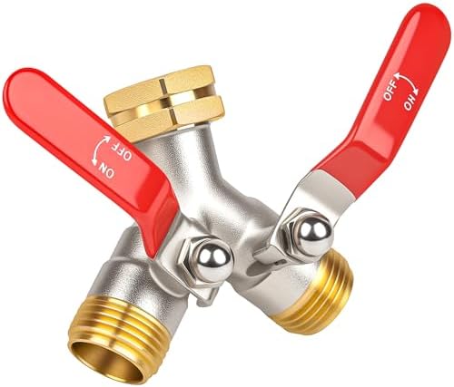 Hose Splitter 2 Way, High Flow Garden Hose Splitter, 3/4” Ght Inlet Brass Heavy Duty Hose Converter, Full Flow water 2 Way Faucet hose splitter, Long Handle Hose Valve Large Outlet. by DINGBAI