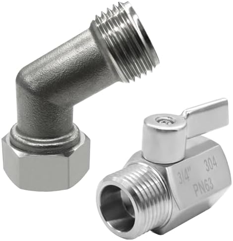 Beduan 304 Stainless Steel Garden Hose Elbow 45 Degree Adapter Connector with Shut Off Ball Valve Heavy Duty Hose On Off Water Valve - Image 2