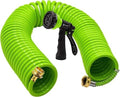 AUTOMAN Recoil Garden Water Hose 50 ft, EVA Curly Water Hose with Brass Connectors, Garden Hose Coil,Includes 7-Pattern Function Sprayer,Retractable,Corrosion Resistant Garden Coil Hose.Green by AUTOMAN