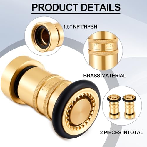 Shimeyao 1.5" NPT/NPSH 2 Pcs Fire Hose Nozzle Brass Adjustable Jet Fog - Image 3
