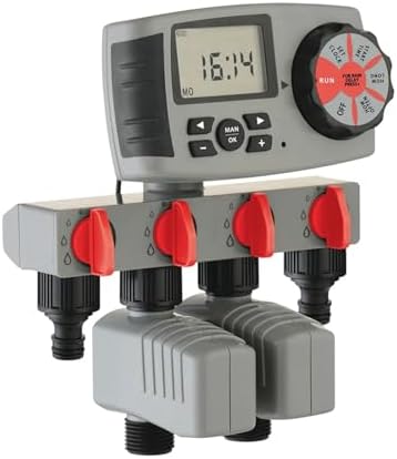 NURII Automatic 4-Zone Irrigation System Watering Timer, Garden Water Timer Controller System with 2 Solenoid Valve (Size : Red) by Unknown