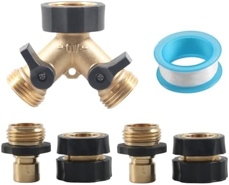 FSFY A10614 2 Way Heavy Duty Y Connector Garden Hose Splitter 1 Set For standard 3/4-inch garden hose connectors and outdoor spigots Brass Gold by Unknown