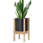 D'vine Dev Plastic Pot with Natural Wood Stand, Black, 8 in, 55-C-J-2 by DvineDevPlanterPotsandStand