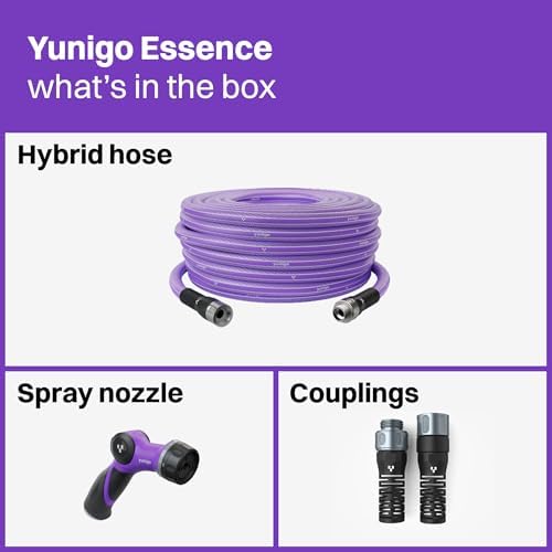 ESSENCE 5/8" 50ft Hybrid Purple Garden Hose – No-Kink Abrasion-Resistant with Durable Aluminum Fittings & Spray Nozzle, Ideal for Intensive Home & Garden Watering - Image 3