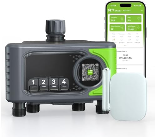 4 Outlets Electronic Hose Tap Garden Irrigation Controller with Timed Irrigation and Rainy Weather Delay Function, App Controlled, for 4-Zone Sprinkler Irrigation in Garden Lawn by Unknown