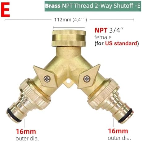 1PCS 3/4'' Heavy Duty Brass Garden Hose Connector Tap Splitter 2 Way Hose Spigot Adapter With 2 Valves Y Watering Irrigation Joints(E) - Image 2