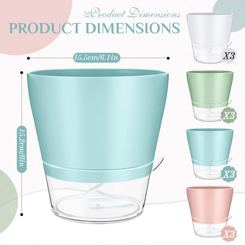 Funnymoom 12 Pack 6 Inch Self Watering Plant Pots Self Watering Planters with with Visual Reservoir and Drainage Hole Plastic Flower Pots for Indoor Plants African Violets Flowers - Image 2