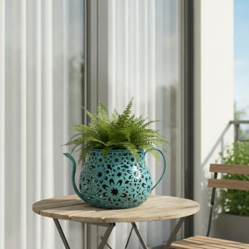Watering Can Planter Perforated Decorative Flower Pot Cutout Watering Can with Long Spout for Decorators, Gardeners, Patio, Balcony, Indoor, Retro Green - Image 5