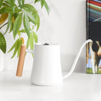 Indoor Watering Can, Stainless Steel Wooden Handle Watering Pot with Long Spout, Cute Decorative Metal Gardening Small Water Ca for Hanging Plants, Wall Plants (Matte White) - Image 4