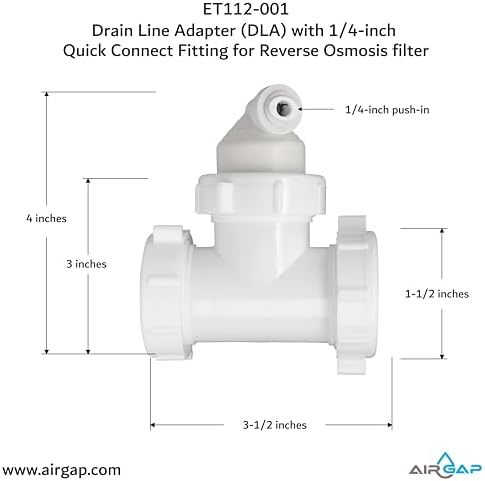 Drain Line Adapter (DLA) with 1/4-inch Quick Connect Fitting for Reverse Osmosis filter (ET112-001, 12-25QC, DLA-12) - Image 3