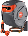 100FT Retractable Garden Hose Reel 1/2 Inch, Wall Mounted Heavy Duty Water Hose with Auto-Lock & 9-Pattern Nozzle, 180° Swivel, Slow Return System — UV Resistant Outdoor Storage by Unknown