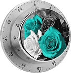Mechanical Kitchen Timers for Cooking,Black White Teal Rose Printed 60 Minute Magnetic Countdown Timer,Cute Cooking Timers with Alarm,Stainless Steel Time Timer Manual No Batteries Required by Unknown