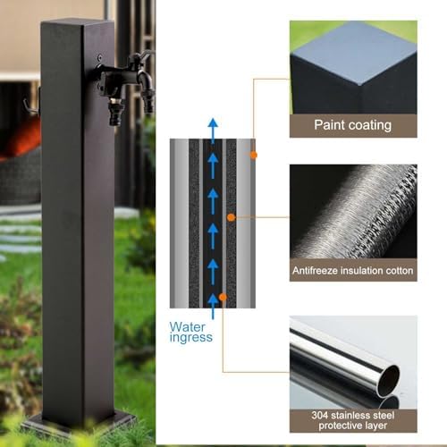 Faucet 304 Stainless Steel Outdoor Vertical Square Garden Water Column, with Faucet and Hose Stand,80cm/31in - Image 3