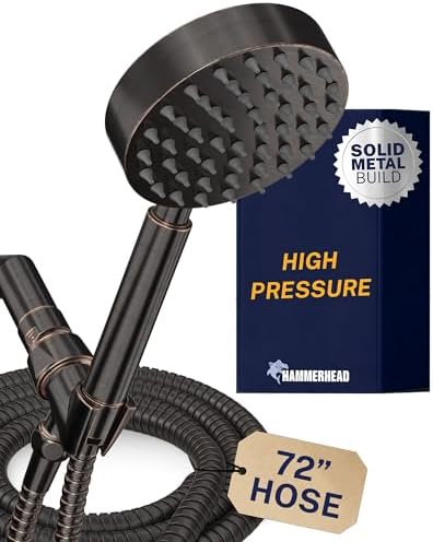 HammerHead Showers® Solid Metal Handheld Shower Head with Hose and Brass Holder - OIL RUBBED BRONZE - 2.5 GPM High Pressure Shower Heads with Adjustable Shower Wand Bracket - 6ft Flexible Extension by HammerHeadShowers