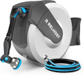 Relhost Retractable Garden Hose Reel 120 ft x 1/2 in, Heavy Duty Hose Reel Wall Mount with Any Length Lock, Auto Rewind System, 180° Swivel Bracket, 10-Pattern Garden Hose Nozzle, White & Grey by Relhost
