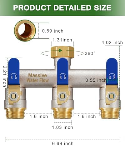 3 Way Hose Splitter Heavy Duty, Full Flow Brass Garden Hose Splitter - Image 2