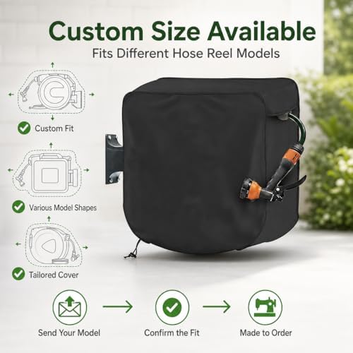 Garden Hose Reel Cover for Giraffe Tools AW40 1/2" x 130FT Retractable Hose Reel 2021–2026, Hose Reel Cart Cover for Wall Mounted & Retractable Hose Reels, Outdoor Protection Cover,A Black - Image 2